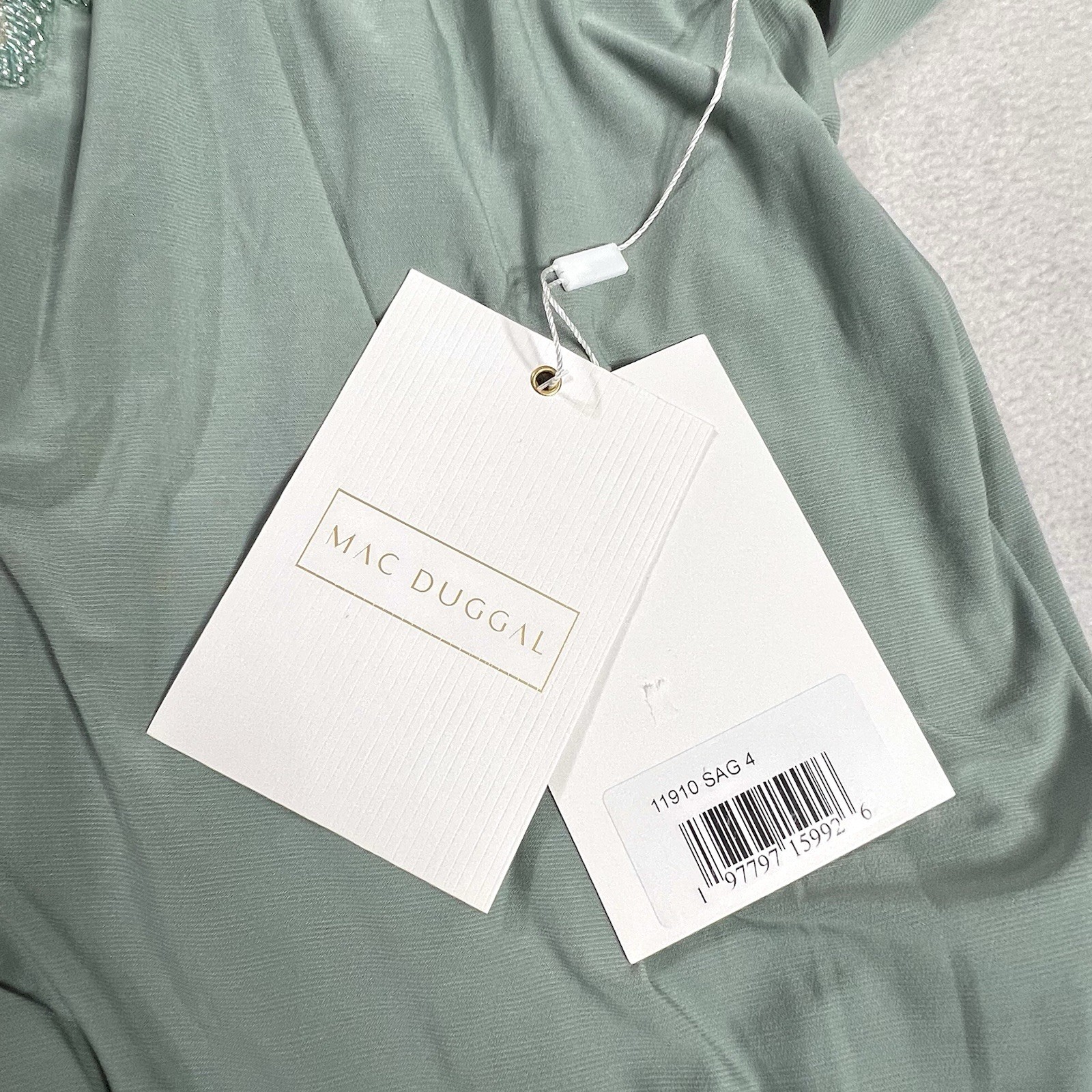MAC DUGGAL 11910 Green Sleeveless Jersey Gown Size 4 Cowl Neck Beading NWT