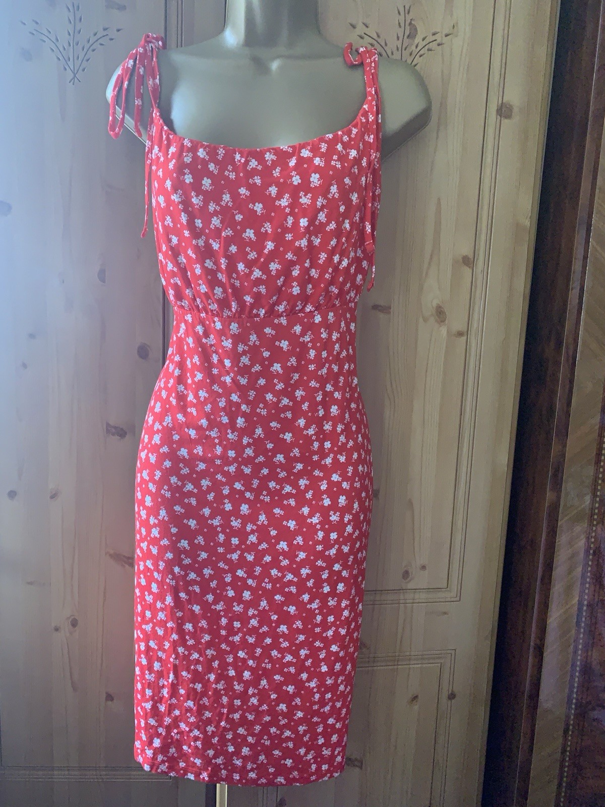Strap Bodycon Red White Floral Summer Dress 18 Beach 92%viscose 8%elastane