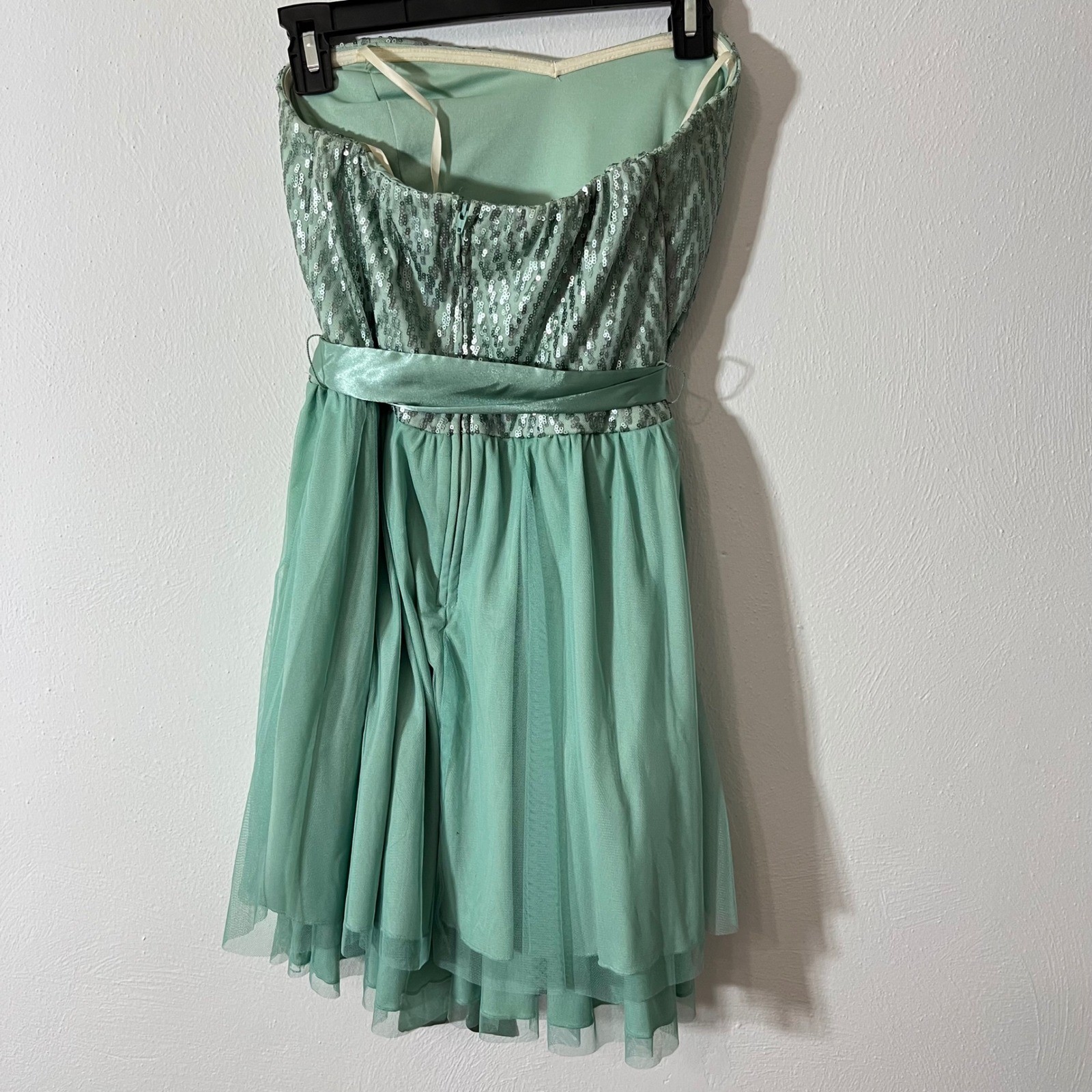 By & By Mint Green Strapless Sequin Chevron Tulle Party Dress Junior 13 Coastal