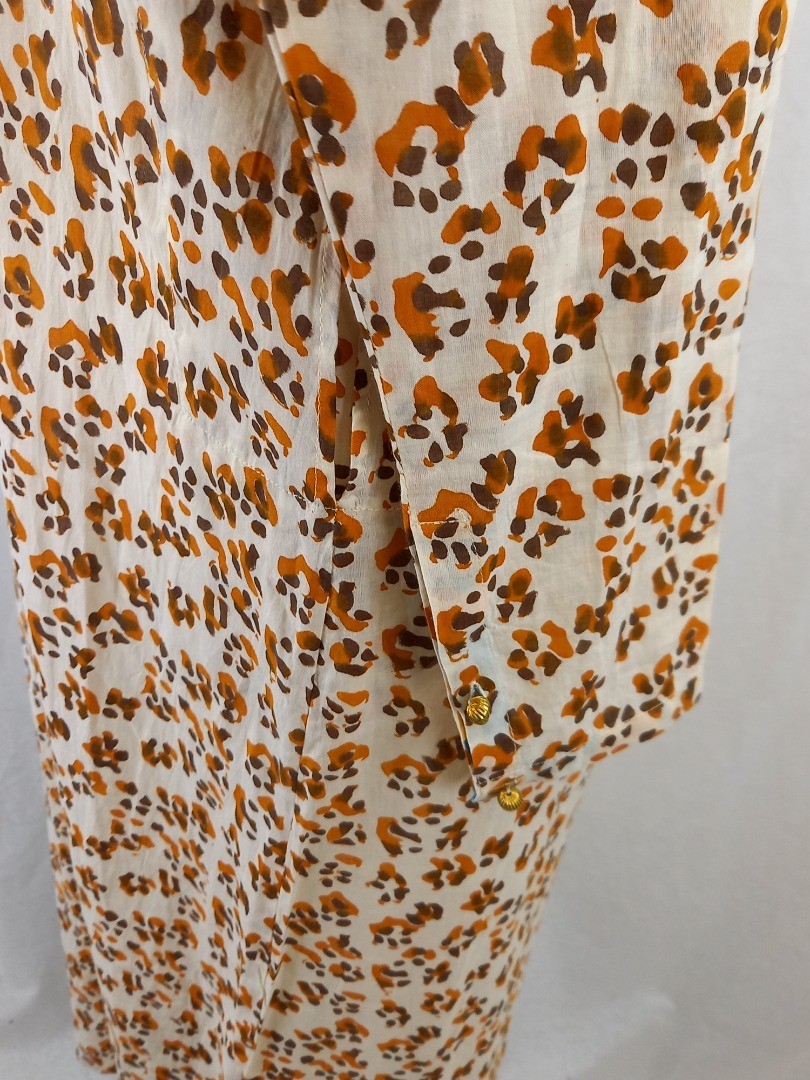 Lisa Corti Maxi Dress Size S Kaftan Animal Print Cotton Button Neck