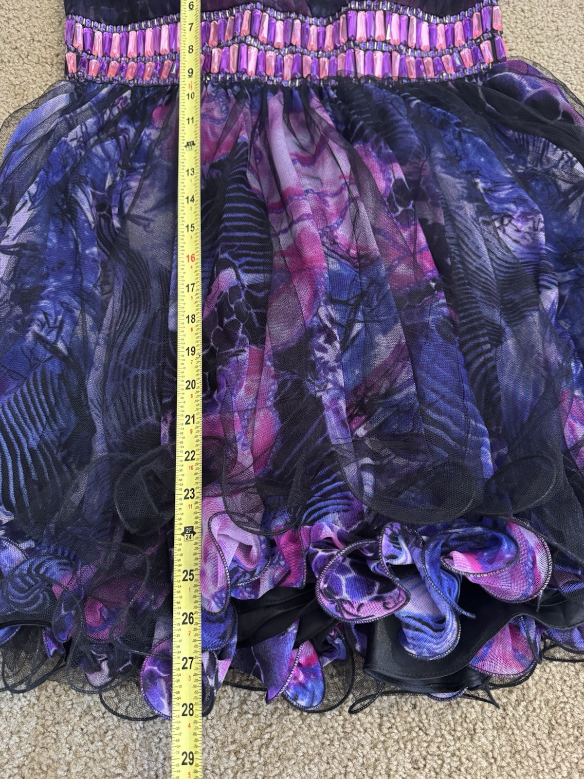 BLUSH PROM Beaded Black Purple Floral Cocktail Dress Party Holiday HOCO LARGE