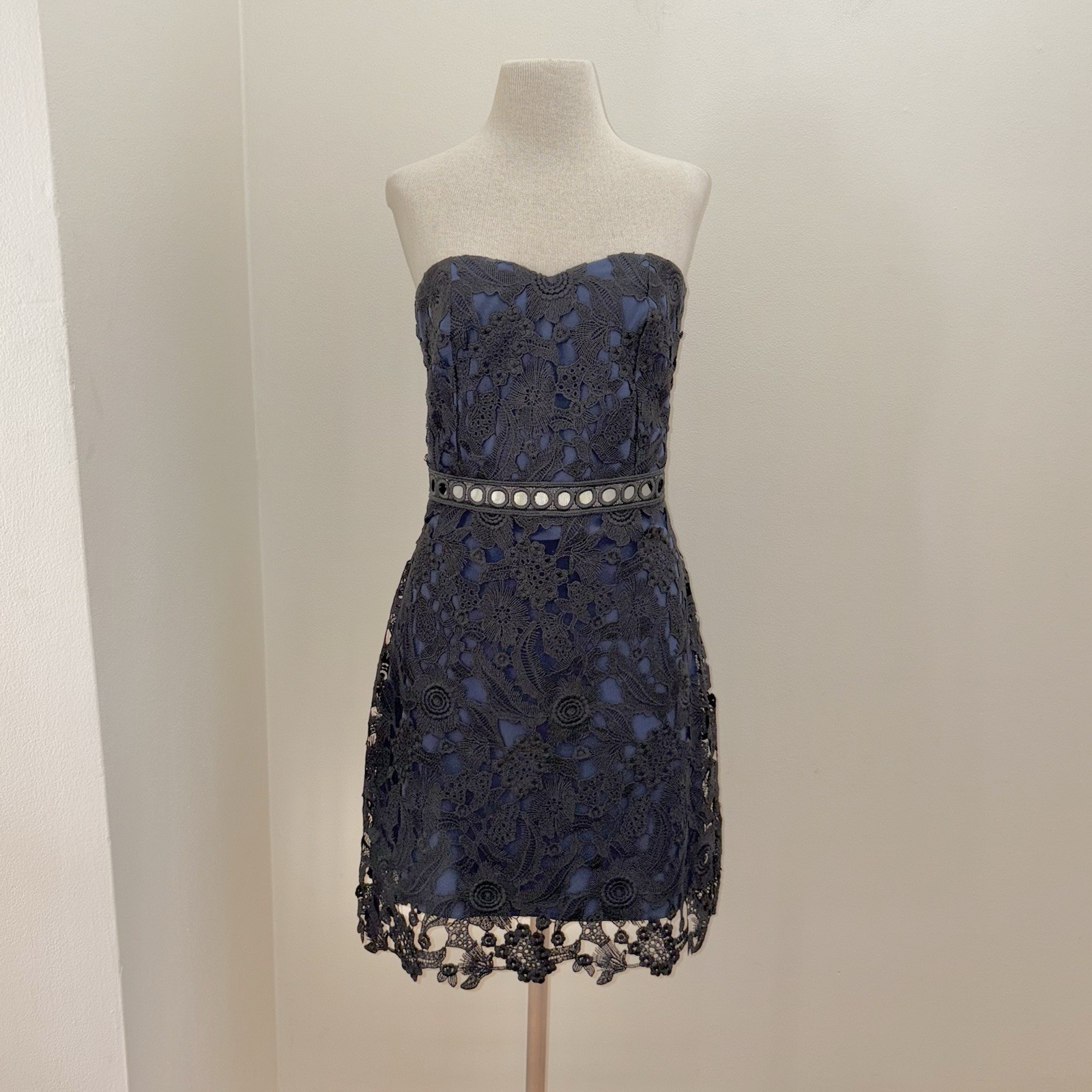 Sam Edelman Black Guipure Lace Strapless Dress Size 12 Large Romantic Summer