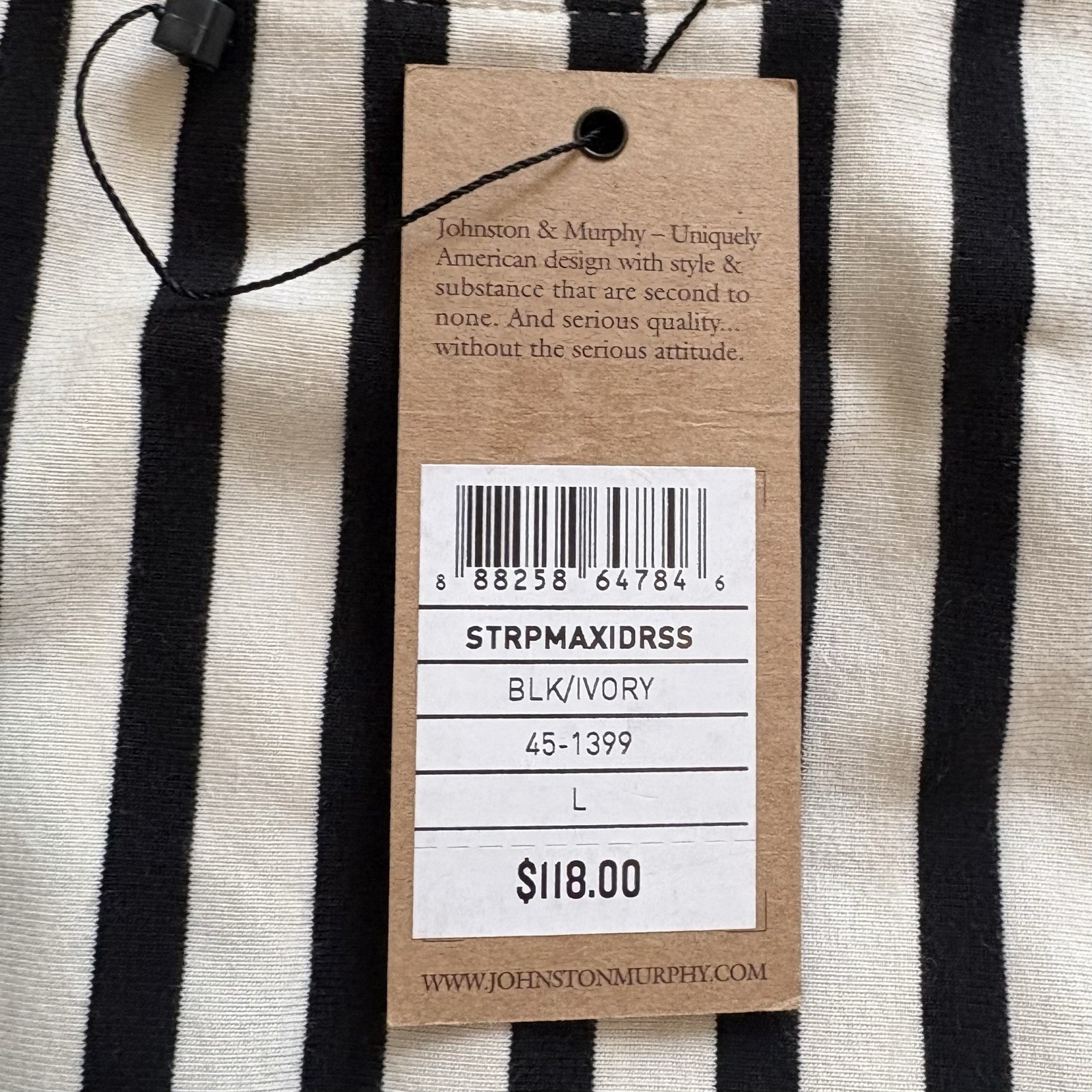 Johnston Murphy Womens Striped Midi Dress Large Career Casual Black Cream NWT