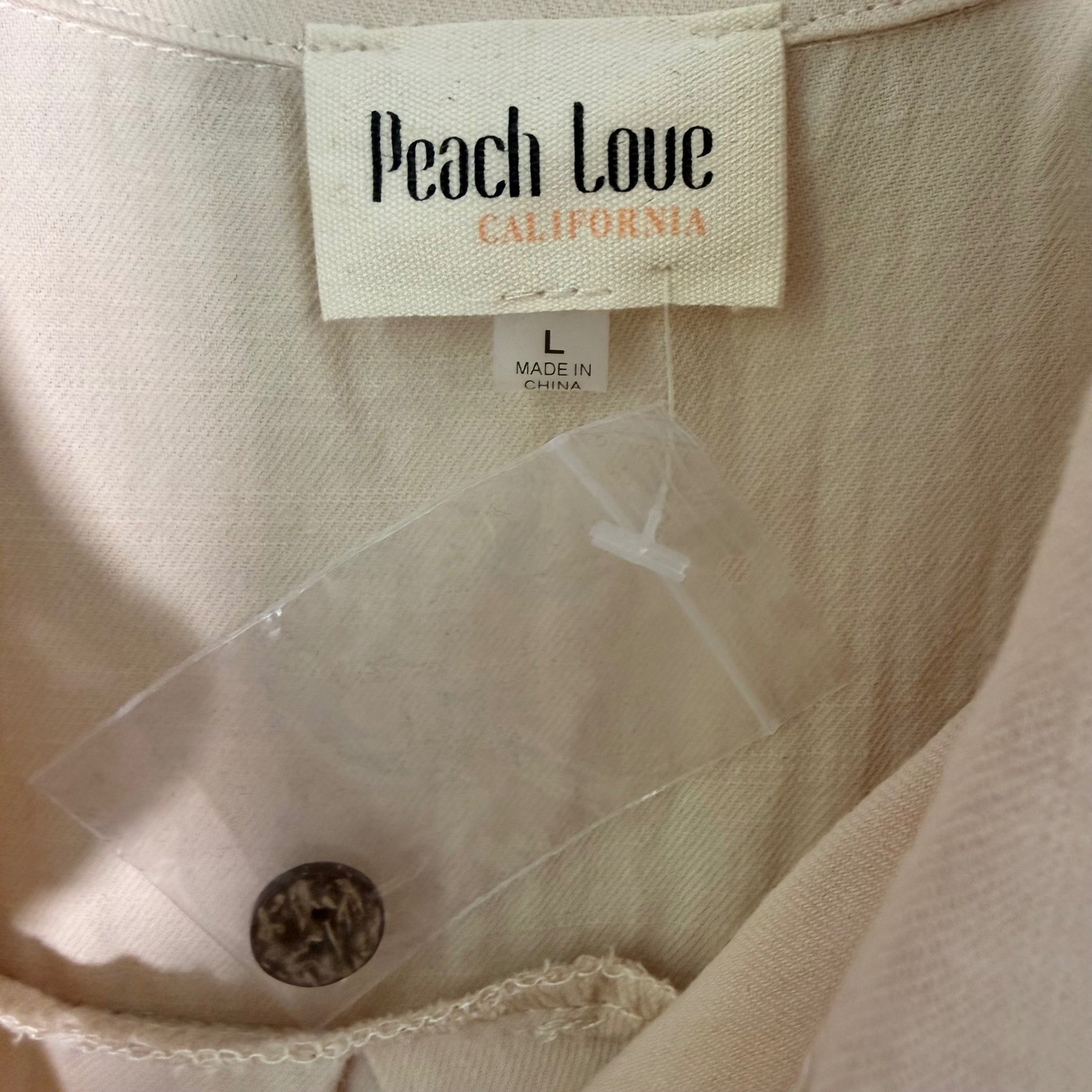 Neutral Summer Button Down Cotton Shirt Dress NEW (LG) Cutouts Sleeveless Cream