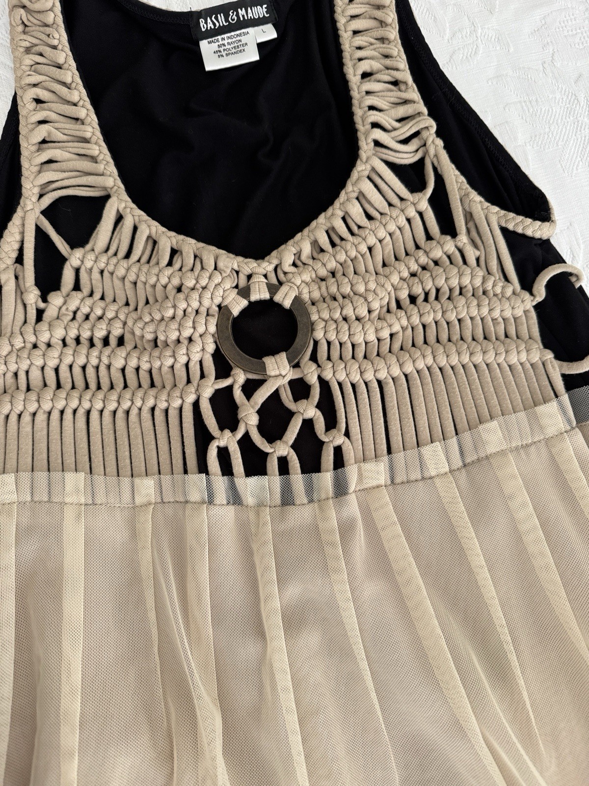 Basil&Maude Mixed Media Macrame Mini Dress L FairyCore Boho