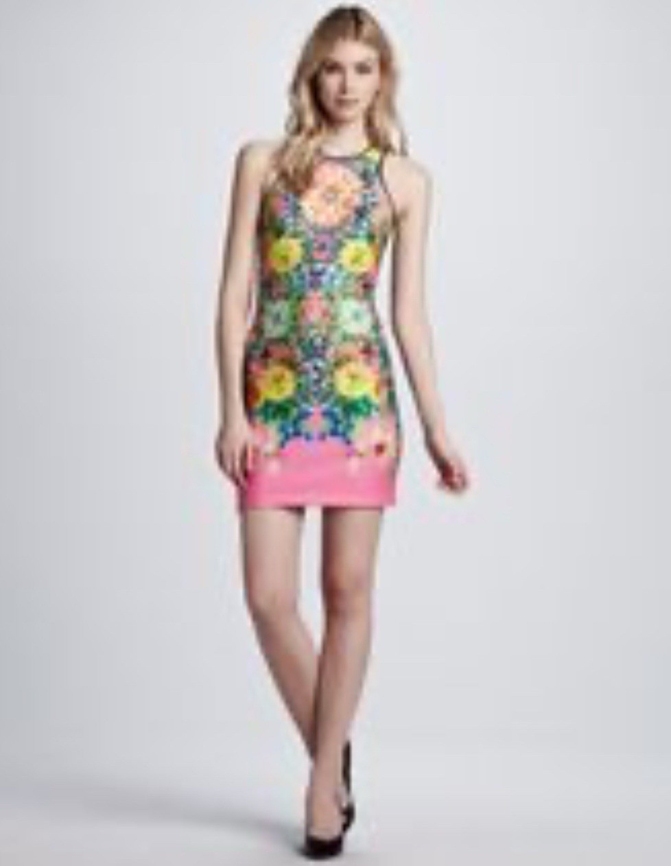 NWT CLOVER CANYON Large Turquoise Valley Digital Print Bodycon Mini Dress Flora