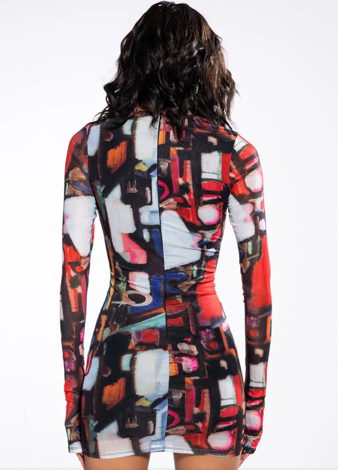 Akira On My Mind Abstract Colorful Plunge V-Neck Bodycon Mini Club Dress Size S