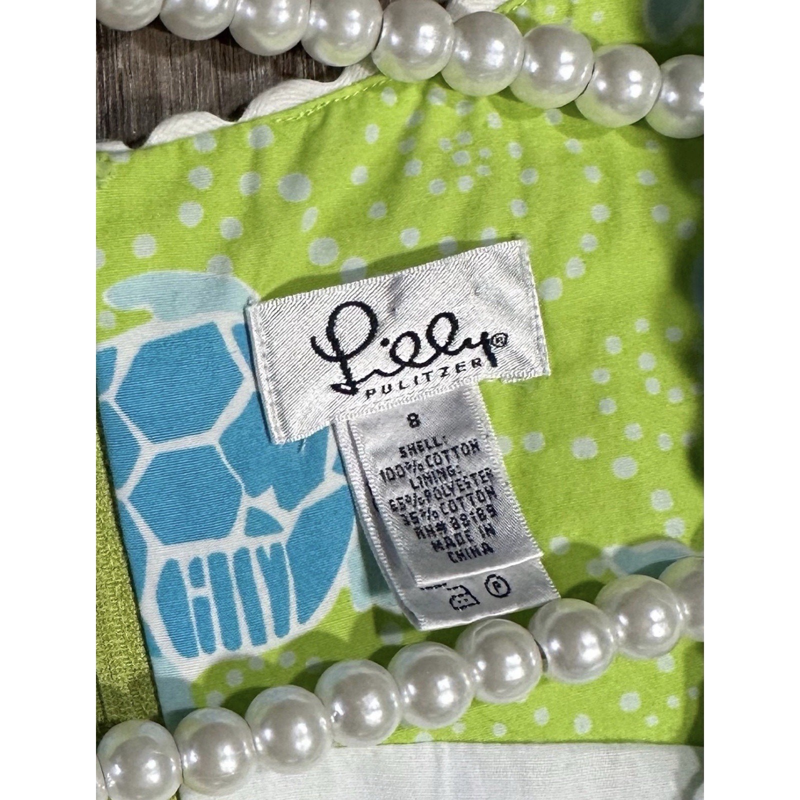 Lilly Pulitzer Dress Sea Turtle Print Lace Trim Details Size 8 Cotton Vintage