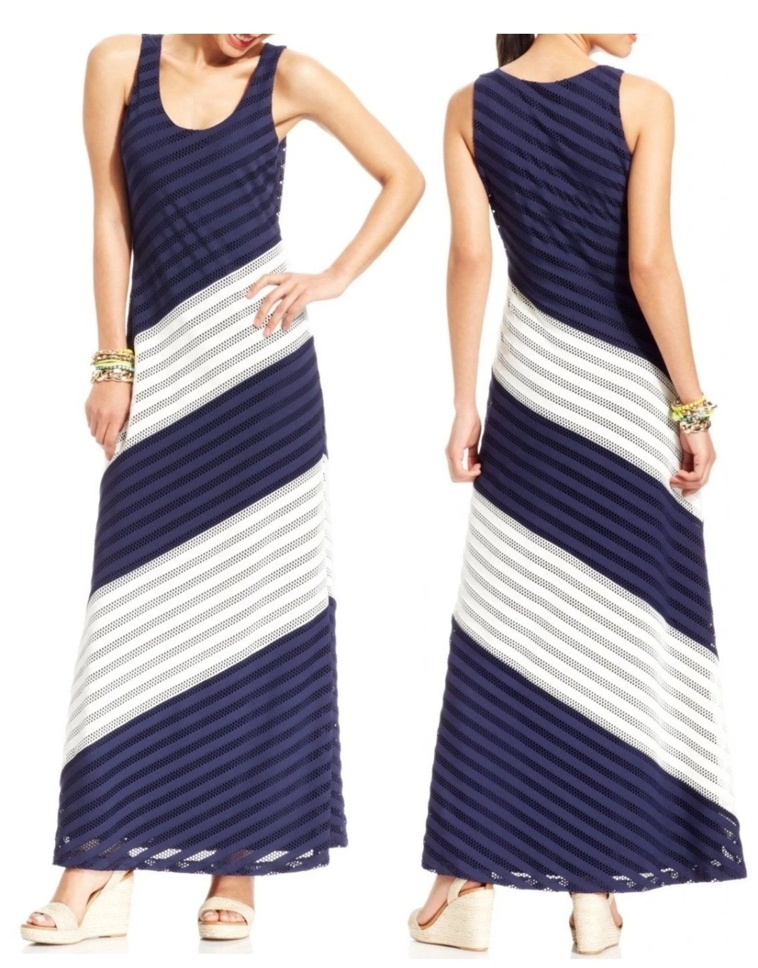 Beige by ECI Navy/White Sleeveless Colorblock Maxi Dress, M – MSRP $100