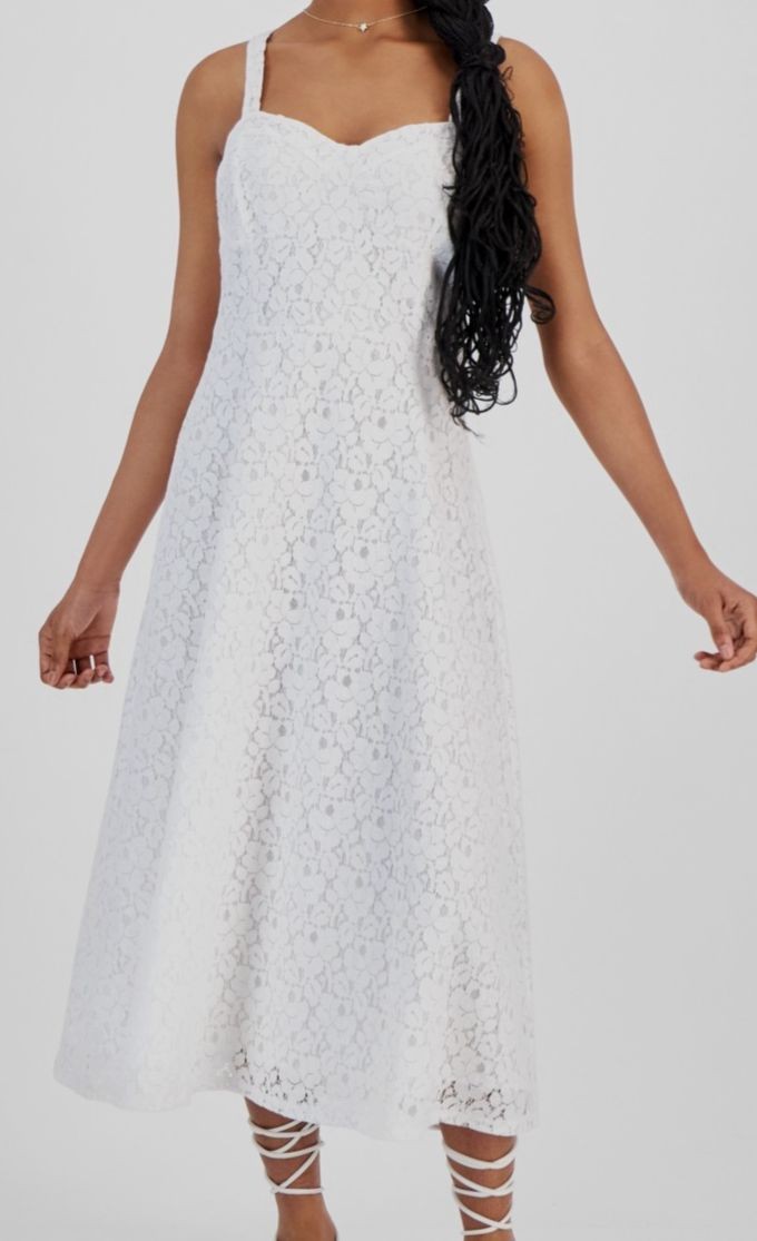 Tinsel Women’s Juniors’ White Lace Sweetheart-Neck Corset Midi Dress Size M