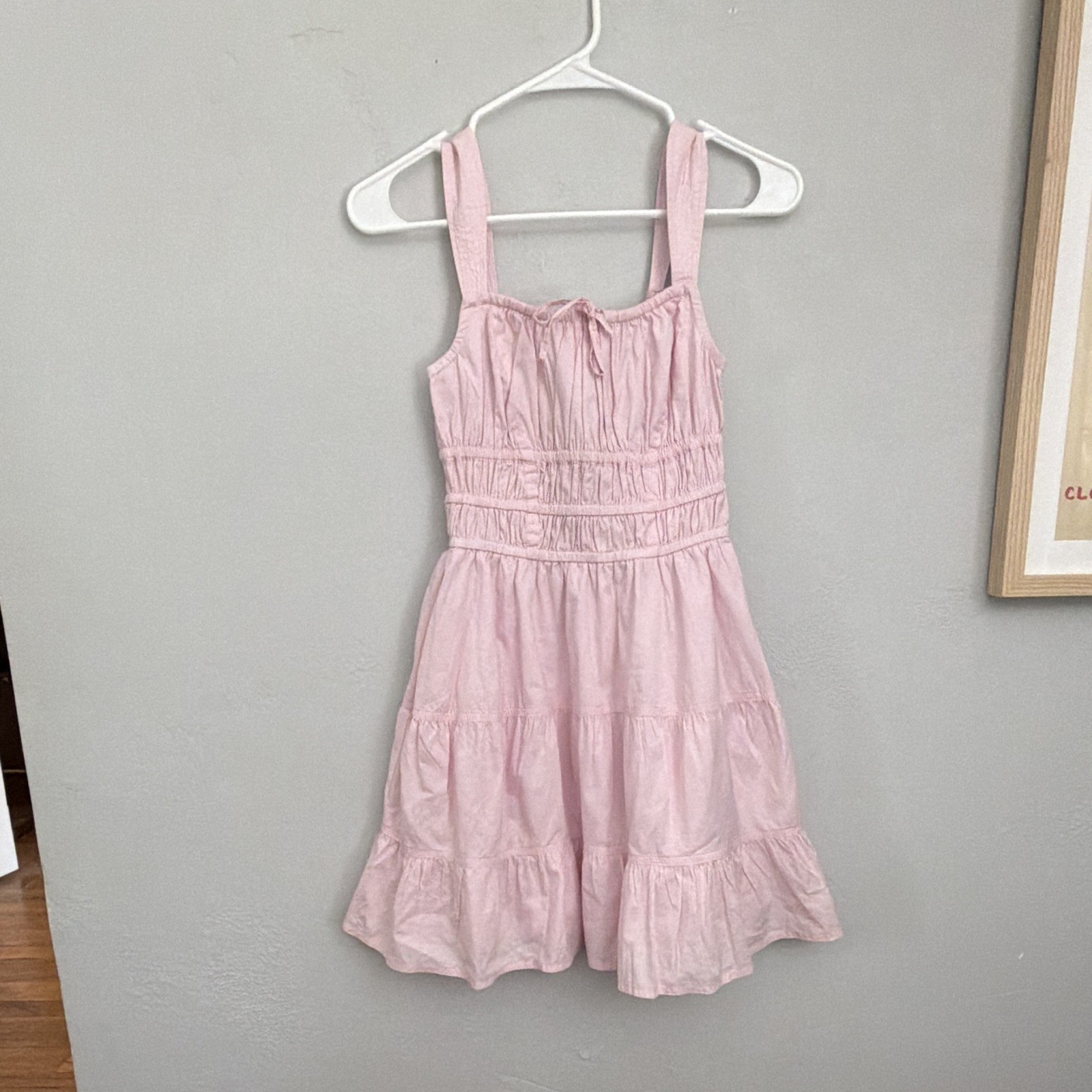 Sunday Best Martine Poplin Sundress Pink XS Square Neck Strappy Ruffle Short