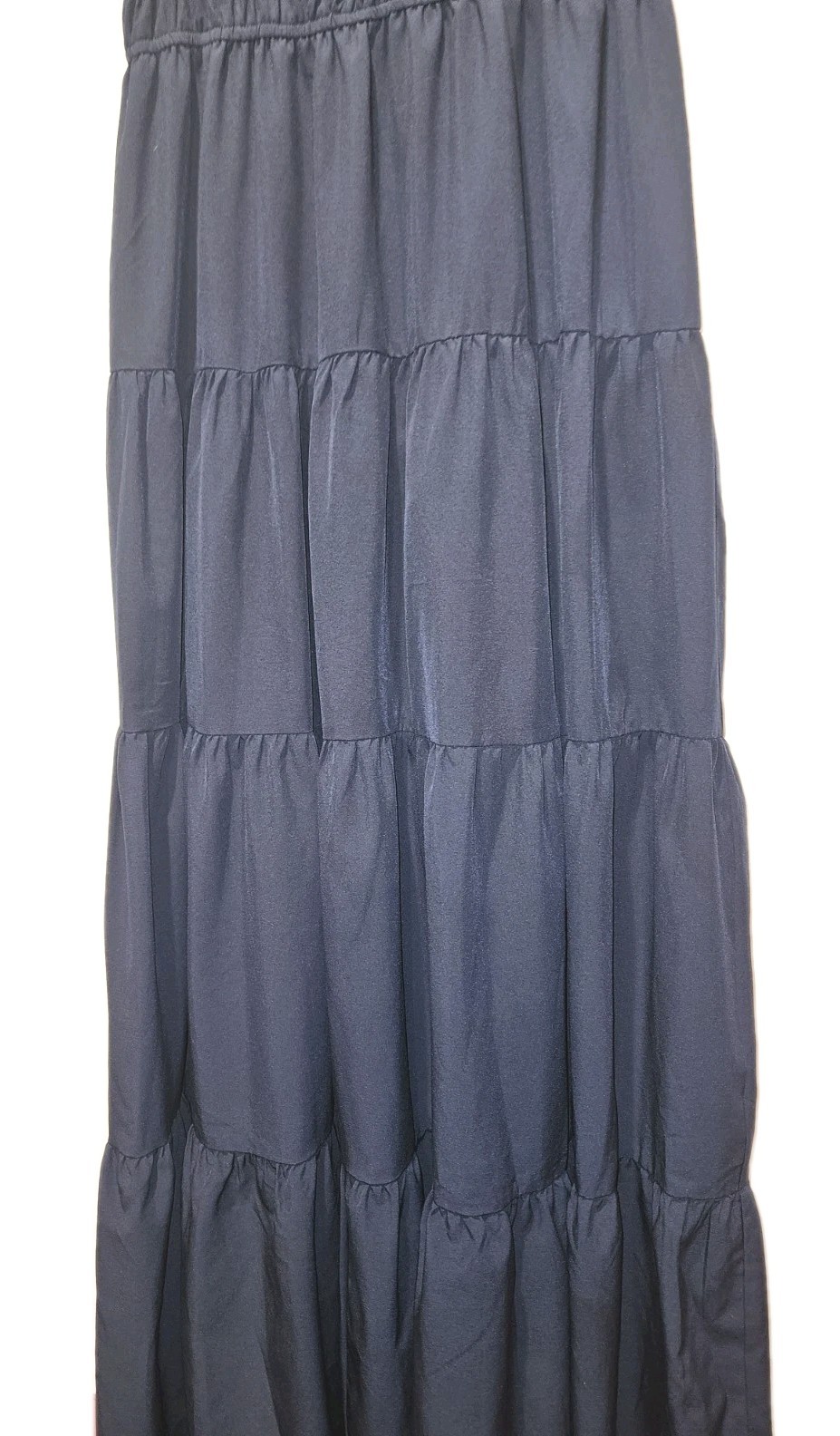 Entro Blue Solid V-Neck Puff Sleeve Tiered Maxi Dress M Elastic Waist Pullover