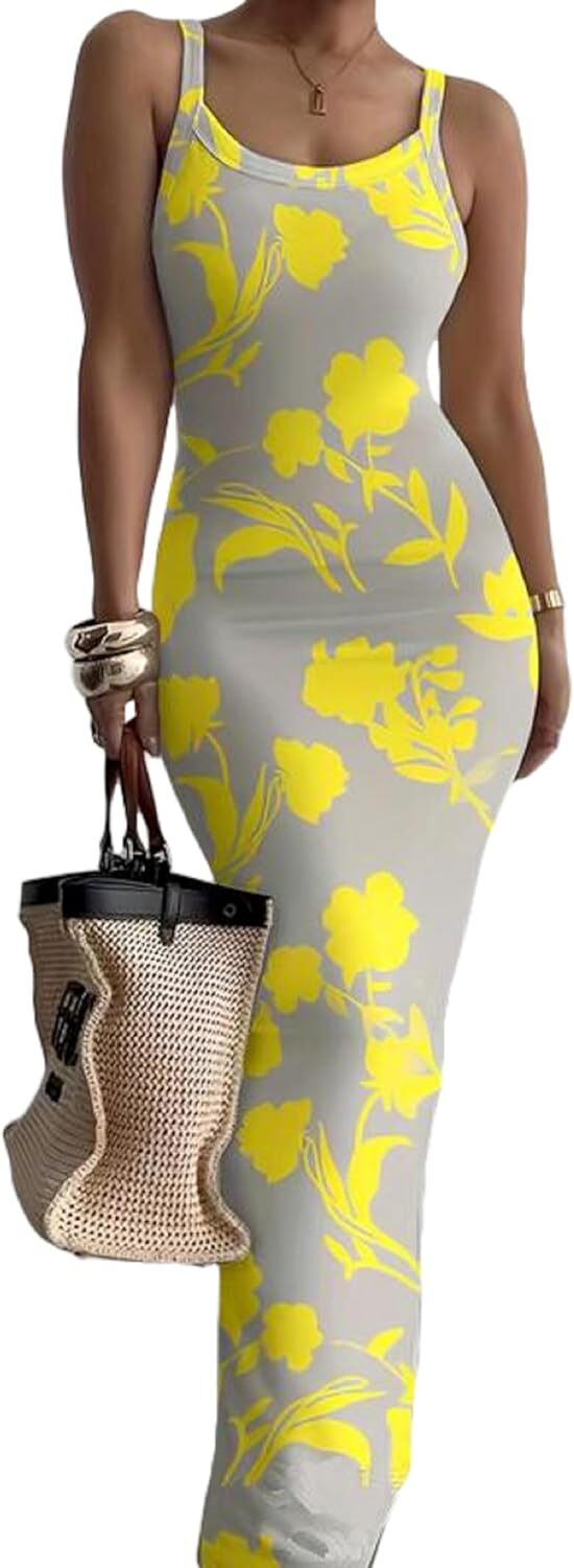 Summer Bodycon Maxi Dress Sleeveless Casual Slim Fit Long Dress for Women 2025