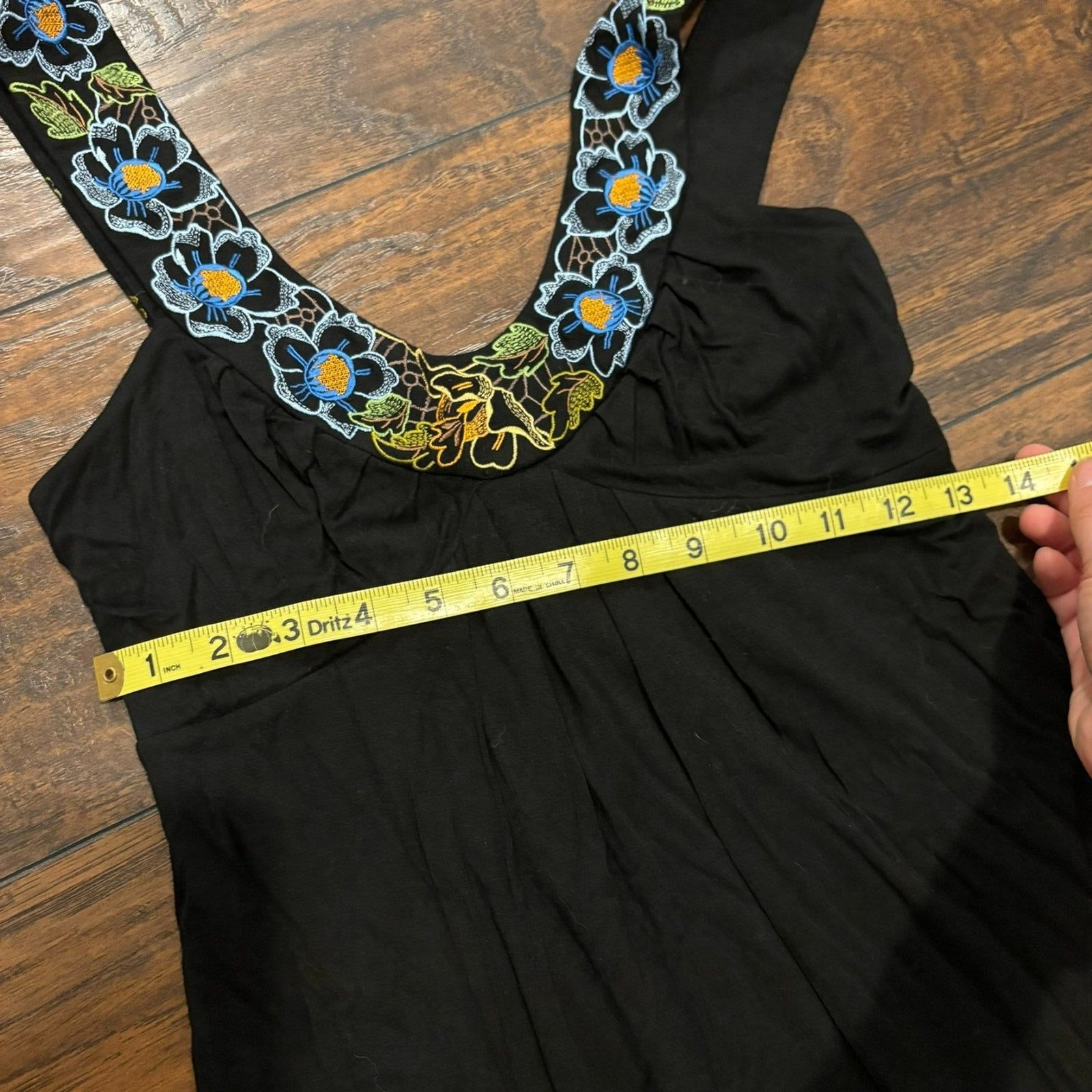 Decode 1.8 Size Small Floral Embroidered Boho Y2K Black Mini Dress