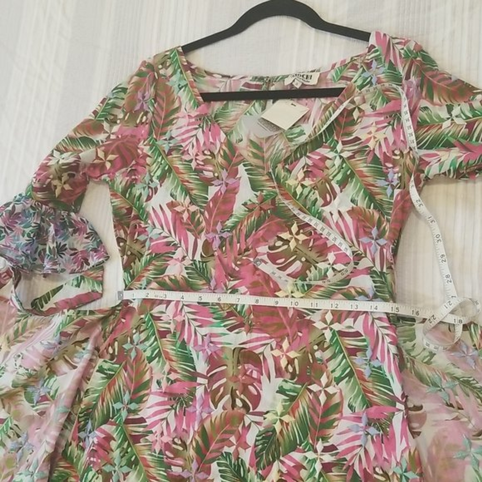 NWT All Things Mochi Philippa Ruffled Printes Linen Wrap Dress, size S