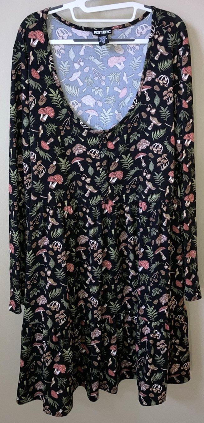 Hot Topic Dress Plus Size 3 Black AllOver Print Mushroom Whimsigoth Fairy Goblin