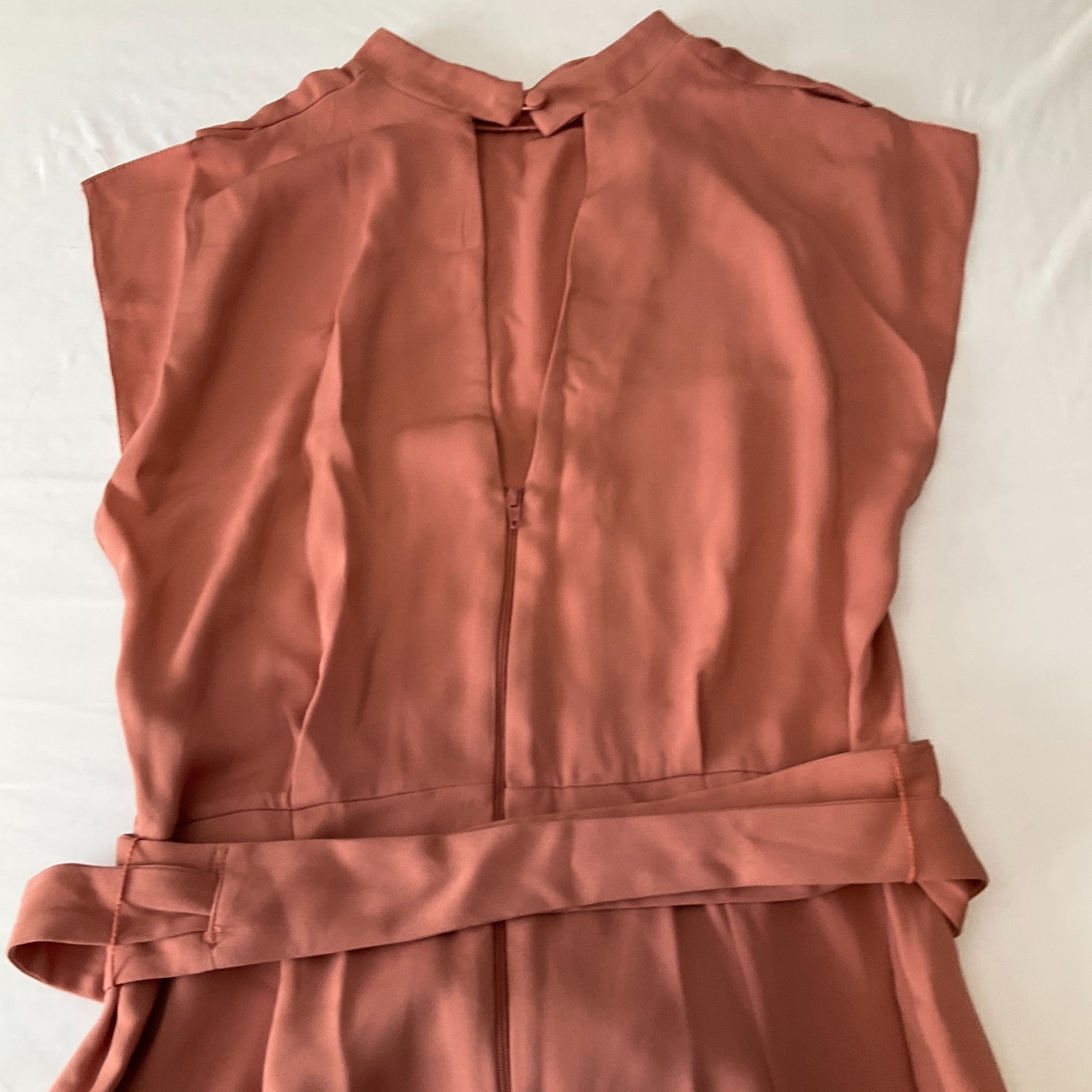 Asos Design Mini Dress Womens Size 4 Peach Belted Sleeveless Stretch Zip