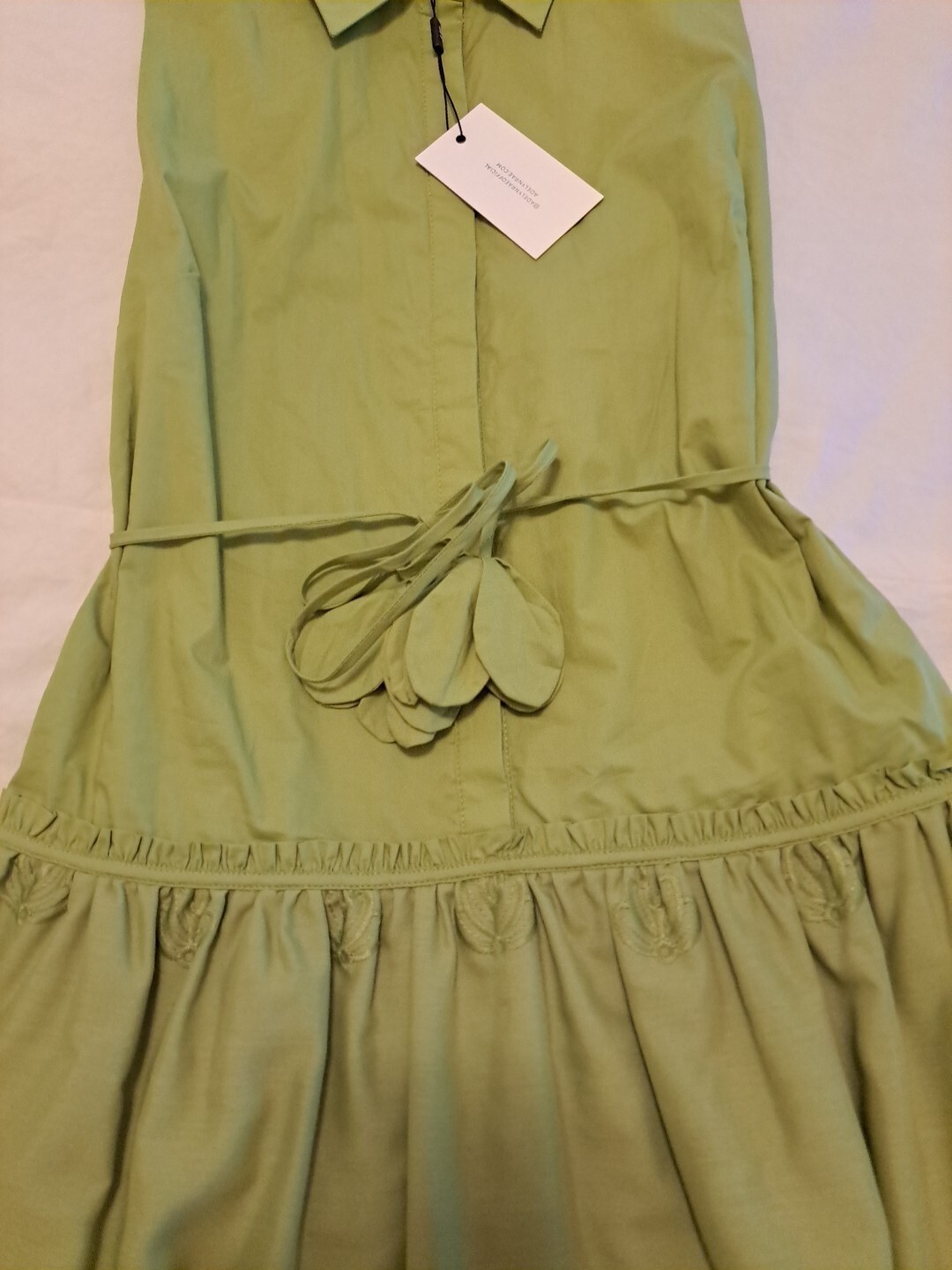 NWT Adelyn Rae Dustina Dress Woven Point Collar Embroidered Hem Green Sz XS #126