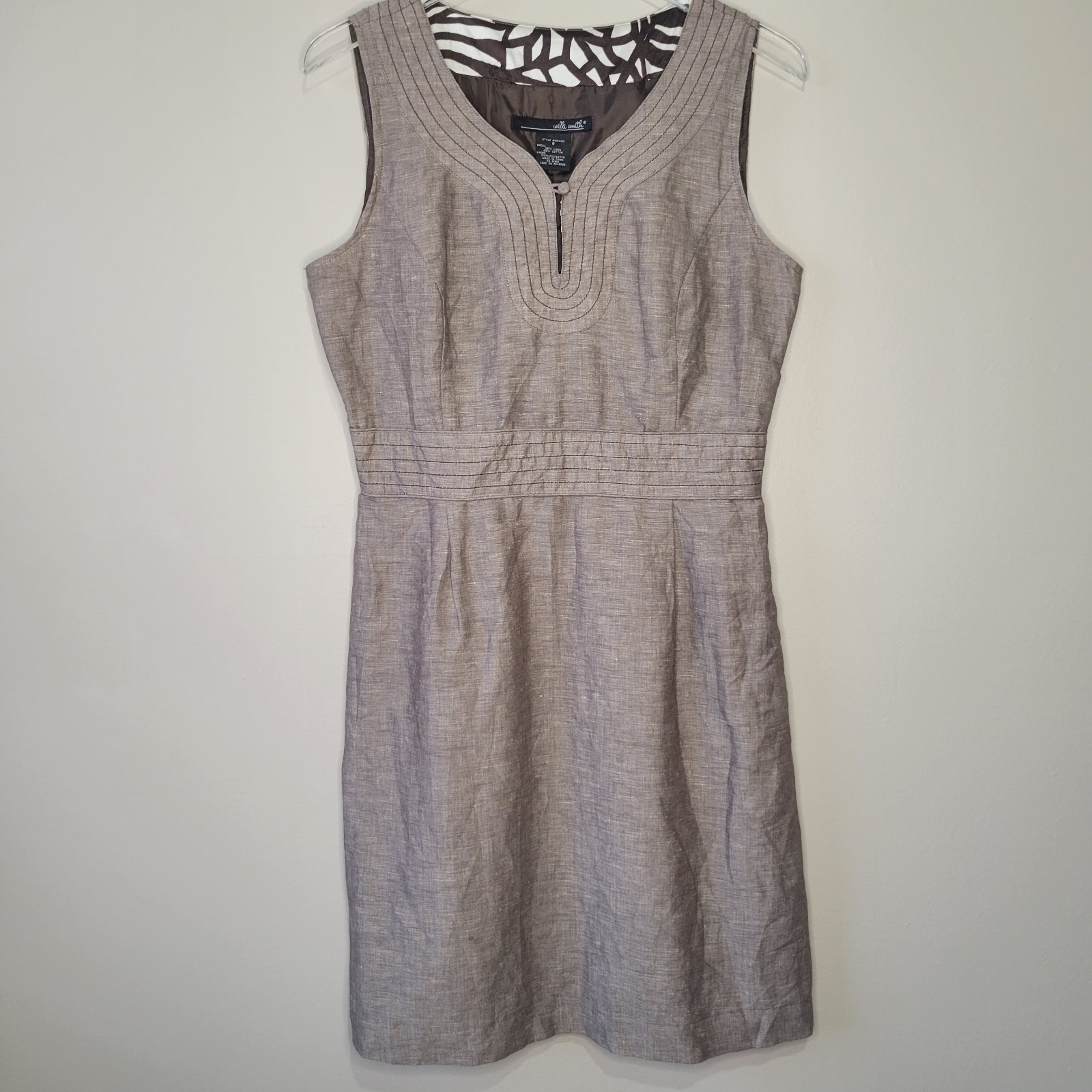Willi Smith Sleeveless A-line Brown Dress Size 8 Women Business Linen Blend