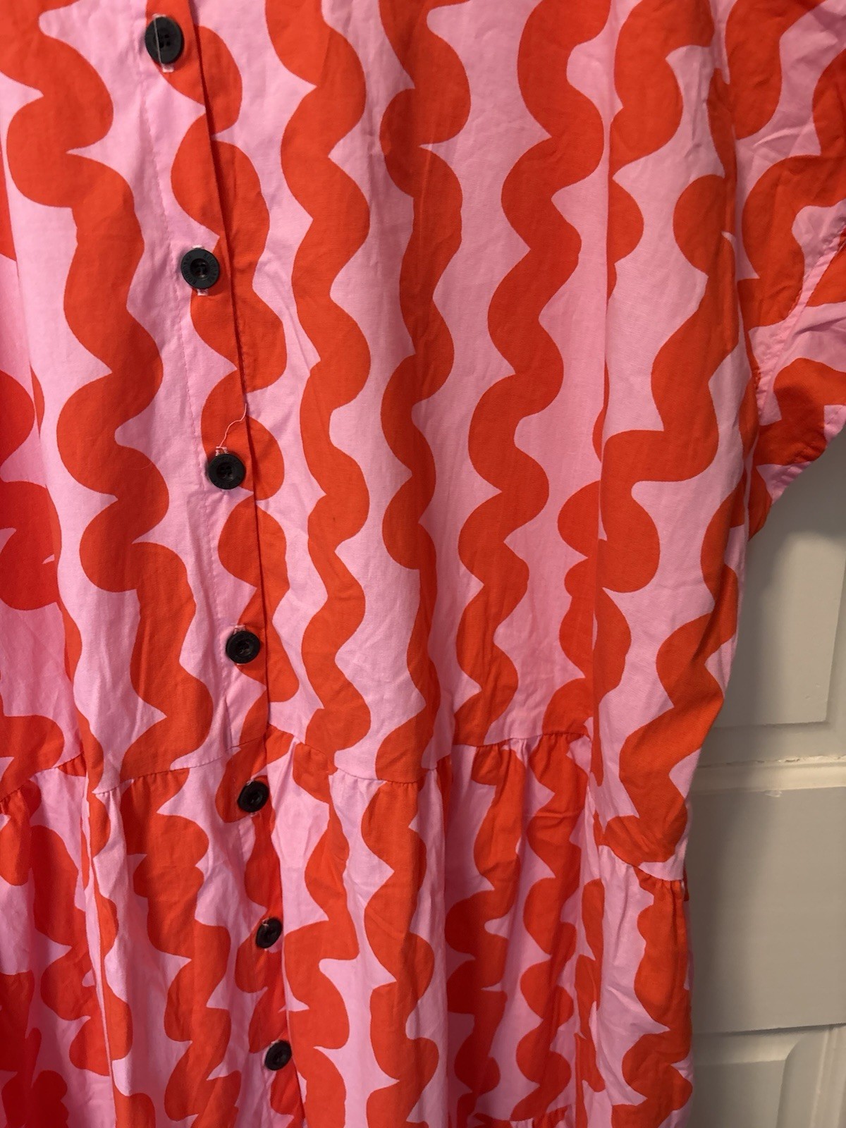 Nooworks Pink Squiggle Collared Shirt Cotton Plus Womens Dress 5x