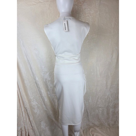 CBR White Draped Midi Dress Sleeveless Zipper Waist Corset Style S
