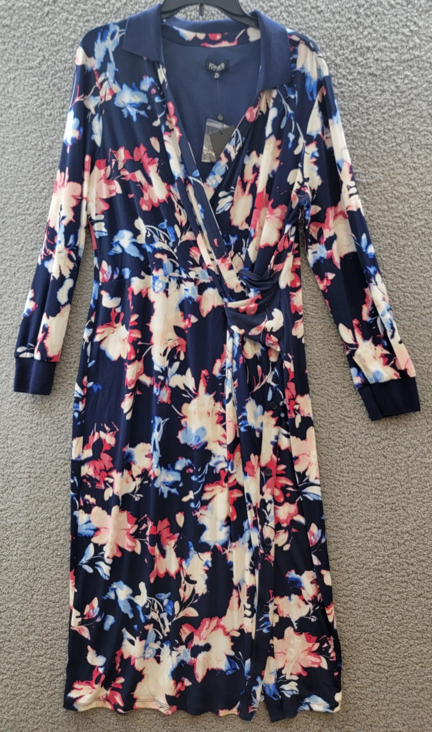 Jones New York Collared Twisted Wrap Midi Dress Women’s Size XL Pacific Navy