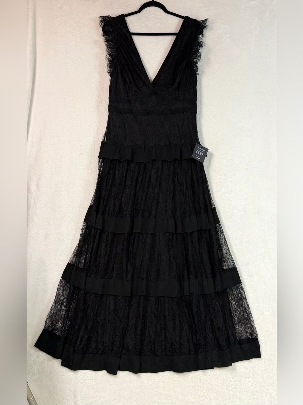 Lulus Marvelous Darling Black Lace Ruffled Tiered Maxi Dress Size XL