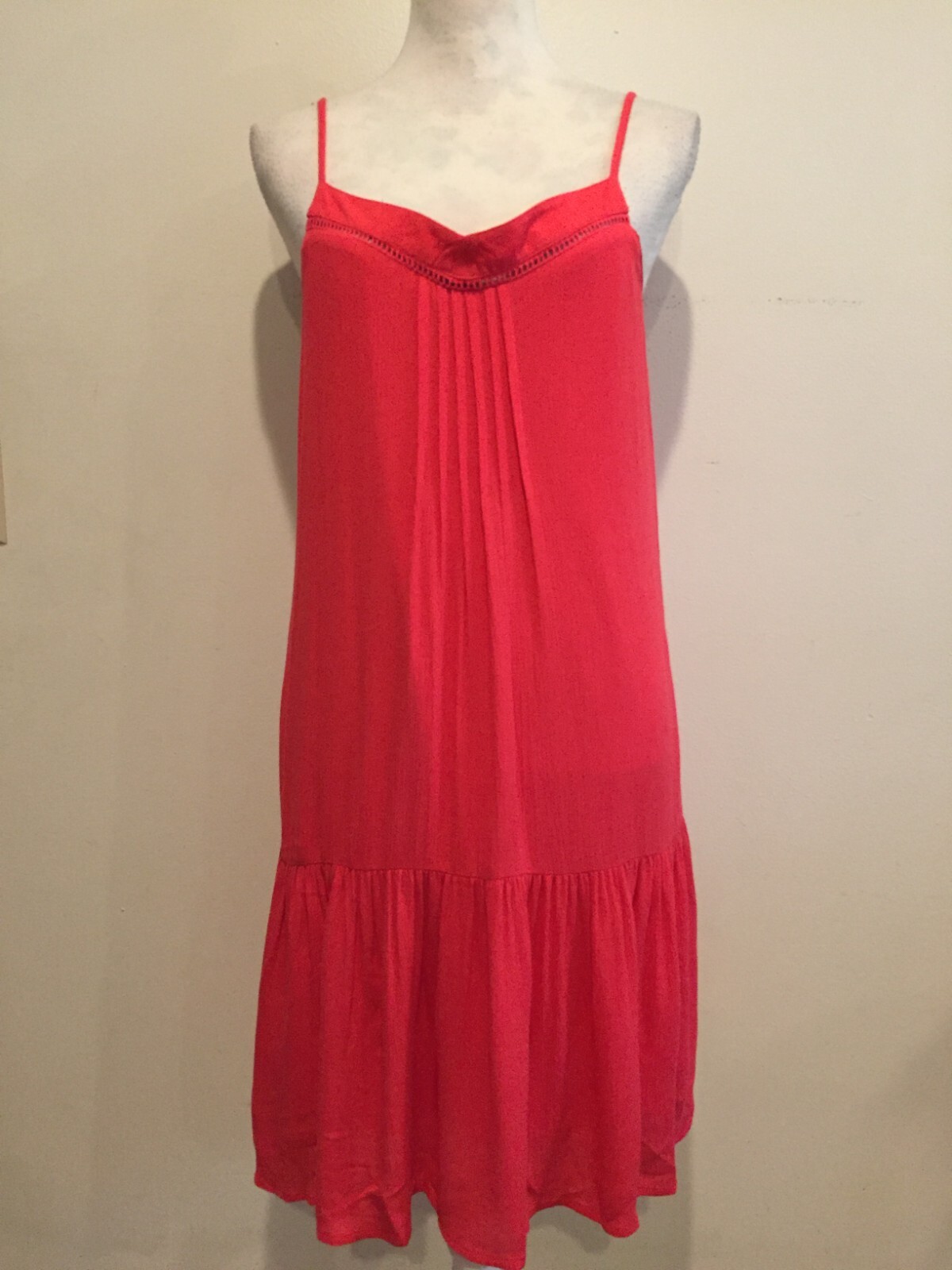 Maurice Tunic Dress, Medium, Adjustable Spaghetti Straps, Orange, lined, ruffle