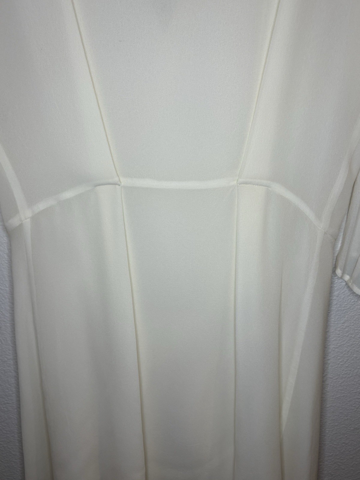 LES PRAIRIES DE PARIS 100% Silk Rhinestone Plunging Dress Ivory Pleated 6