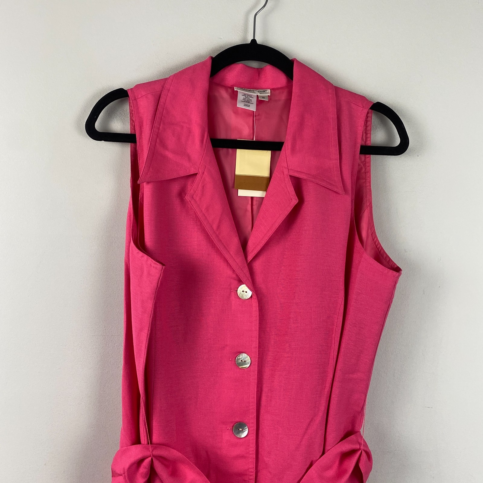 Coldwater Creek Linen Blend Button Front Midi Dress Size 16 Pink Tie Waist