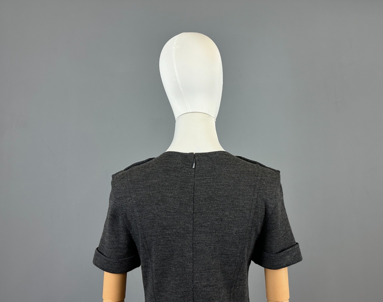 Burberry London Brit Gray Wool Short Sleve Sweater Midi Dress Size M