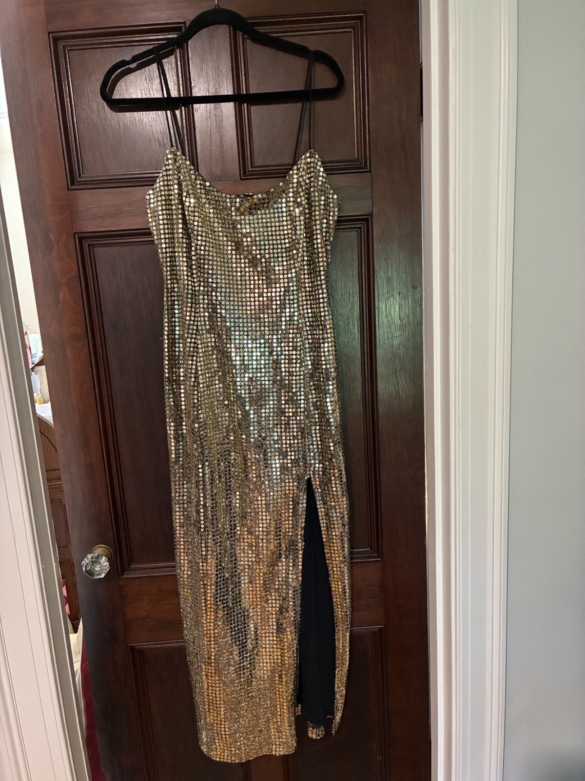 Gold sequin spaghetti strap party dress size large