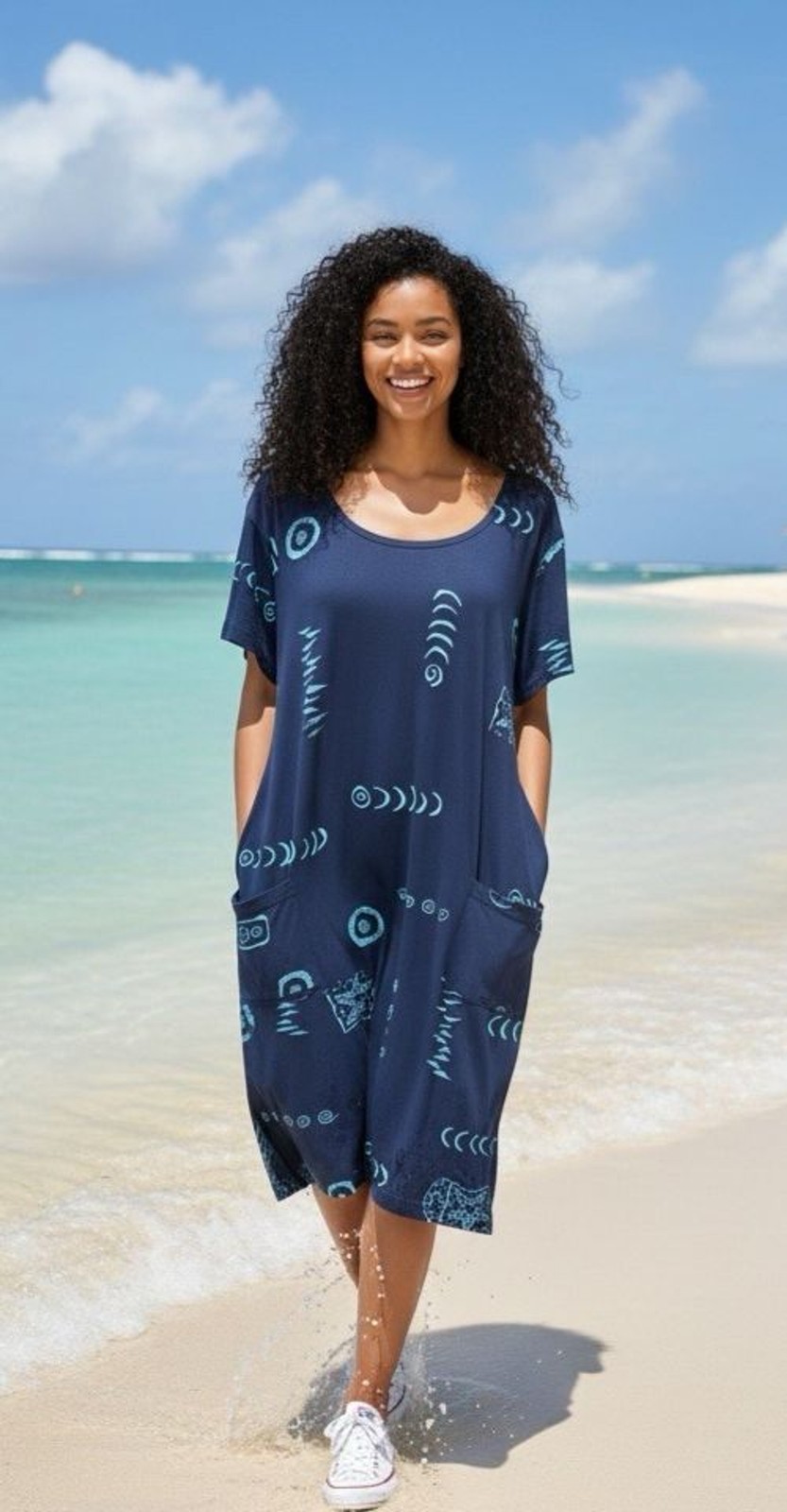 Ingear Resort NWOT Navy Dress Cotton StarFish Beach Summer Coastal L Nautical