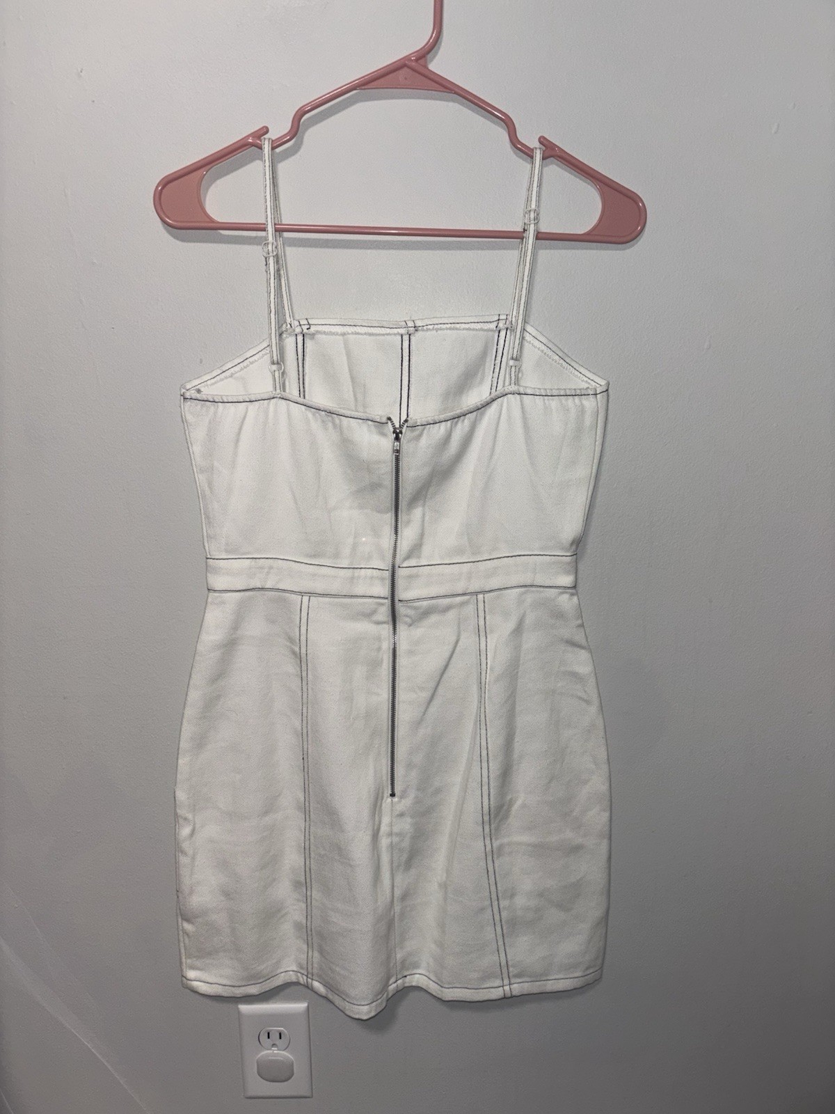 Charlotte Russe White Solid Denim Mini Dress Square Neck Zip Pockets Women’s S