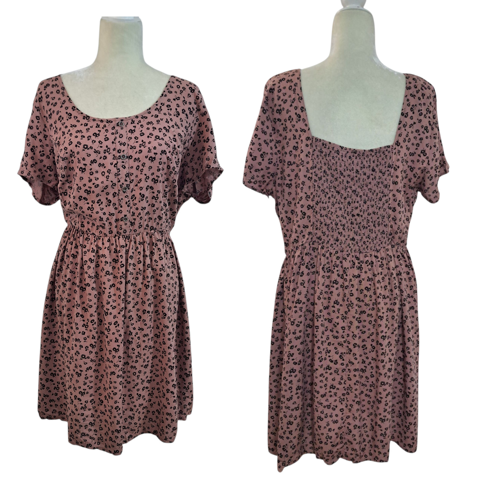 Forever 21 Women’s Rust Pink Floral Cap Sleeve Travel Vacation Dress 2X