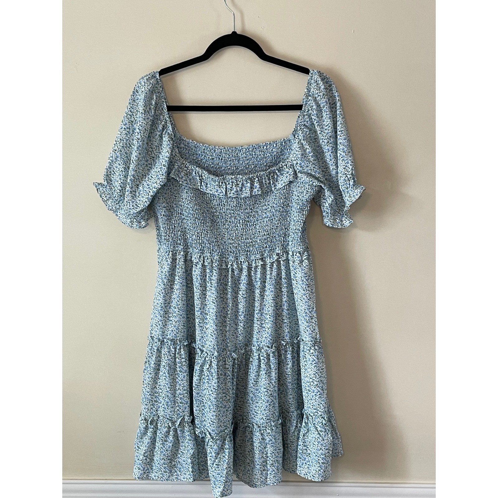 Flag & Anthem Blue Floral Smocked Tiered Mini Dress XL NWT