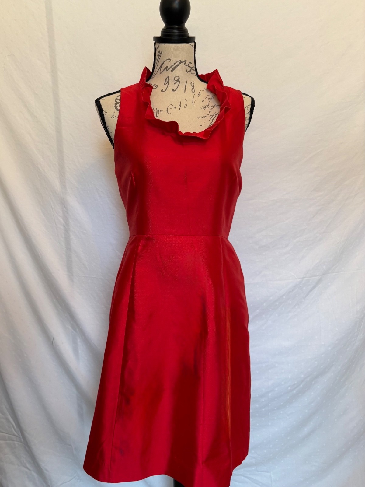Kate Spade New York Red Silk Blend Ruffle Neck Fit & Flare Cocktail Dress Size