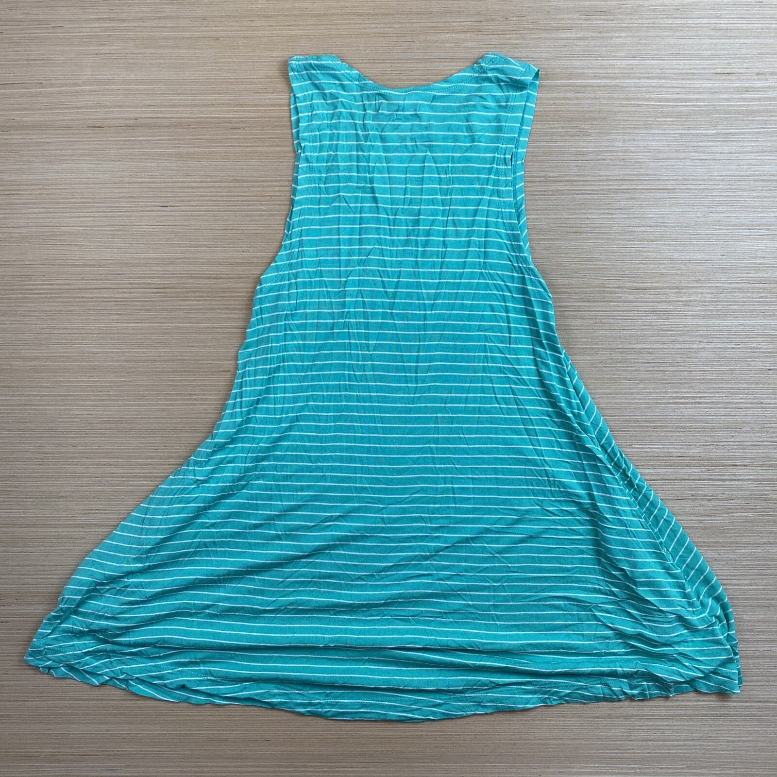 Lagaci Womens Juniors Small Green White Striped Shirt Dress Top Sleeveless Soft
