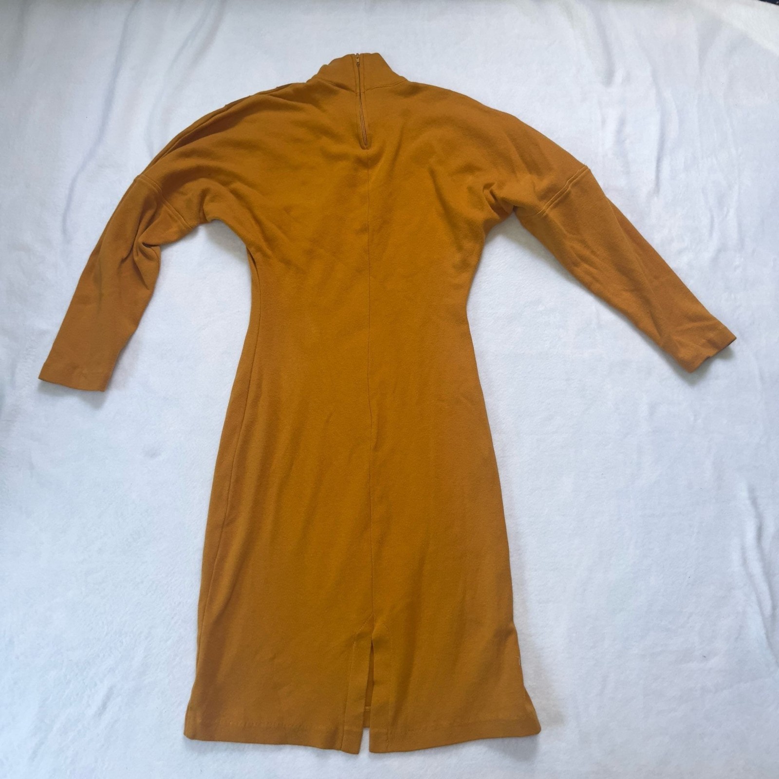 Xabia LA Mustard Yellow Long Sleeve Mock Neck Dress with Genuine Suede Trim