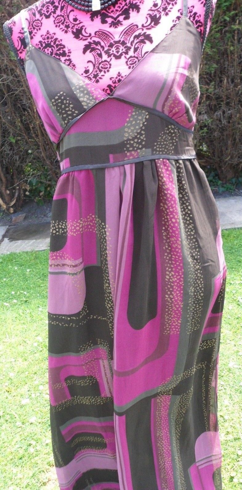 Principles Pink Multi And Black Strappy Maxi Dress Size 10 Holiday Wedding BNWOT