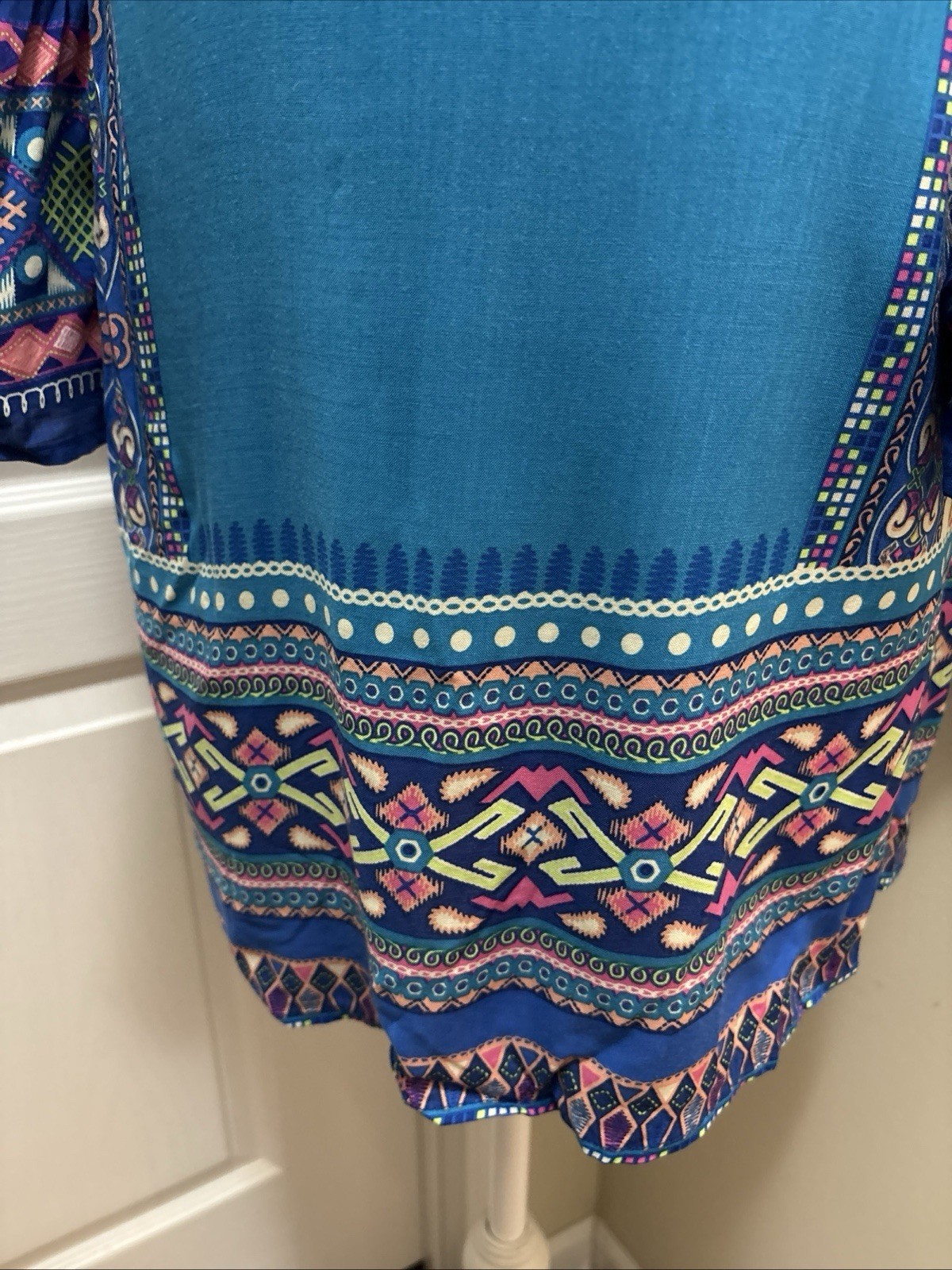 Flying Tomato Boho Off Shoulder Rayon Aqua Mini Dress Hippie Festival Medium