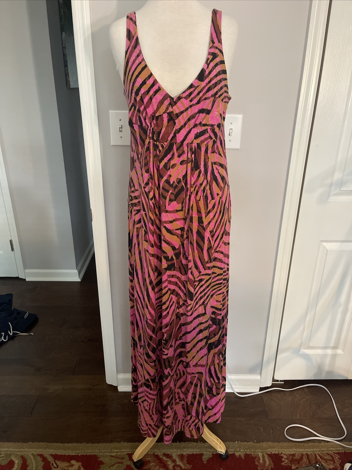 CAbi Vintage Animal Print Pink Black Gold Maxi Dress – Size Medium #109 EUC