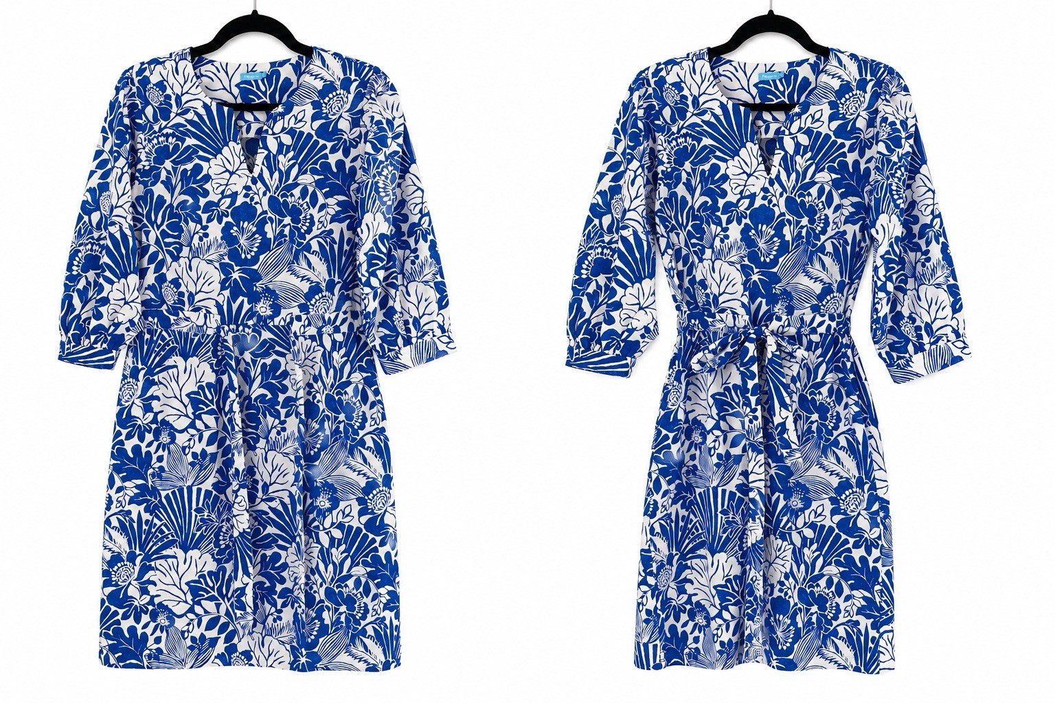 J McLaughlin Blue White Evalyn Garden Walk Printed Floral Dress Sz XS Belted
