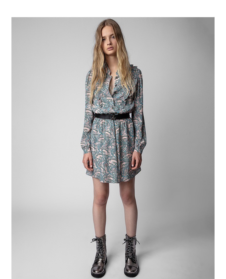 2025 Women Zadig&Voltaire Silk Serpentine Print Jacquard Long Sleeves Dress XS-L