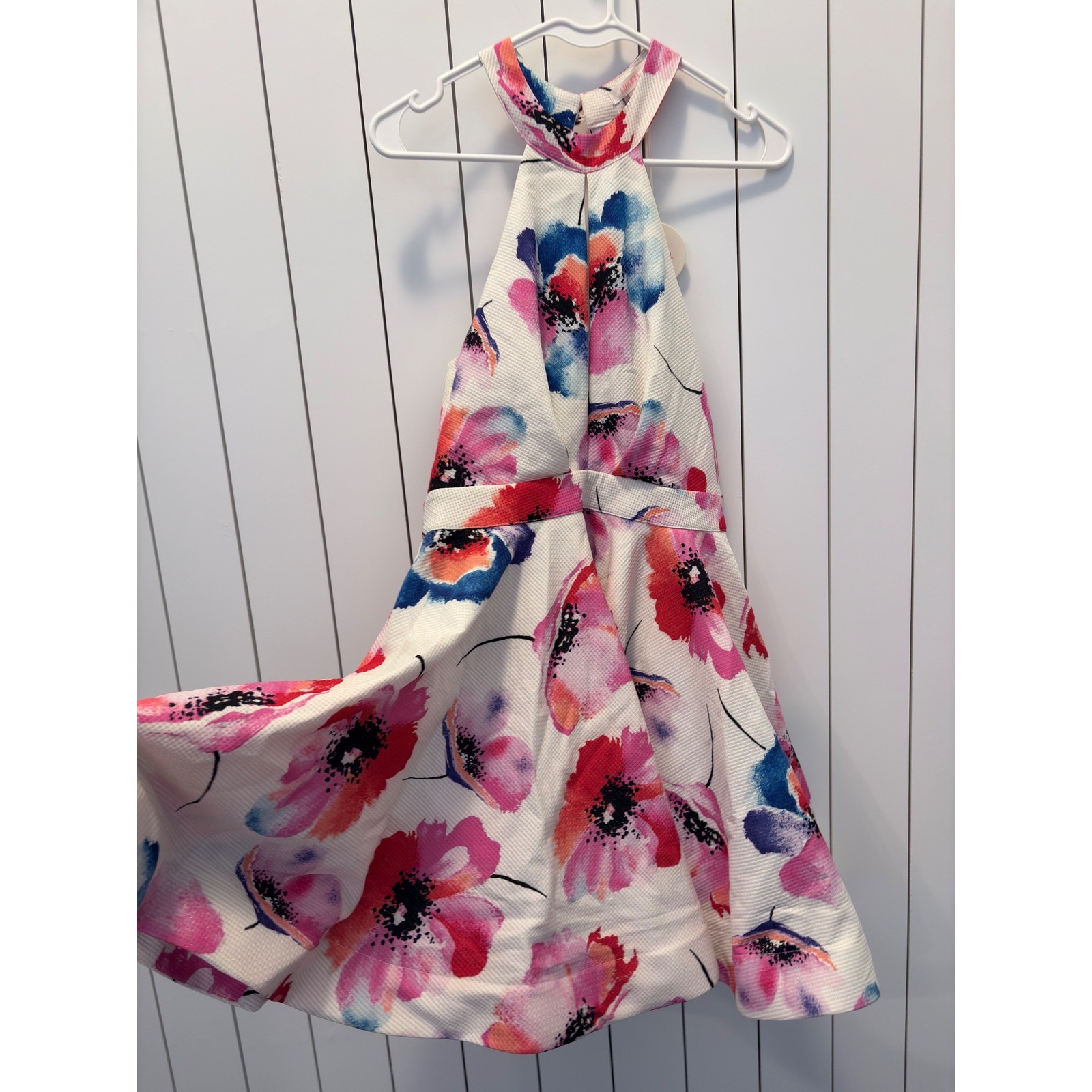 NWT Luxxel Dress Womens S White Floral Halter Open Back Party Garden Cottagecore