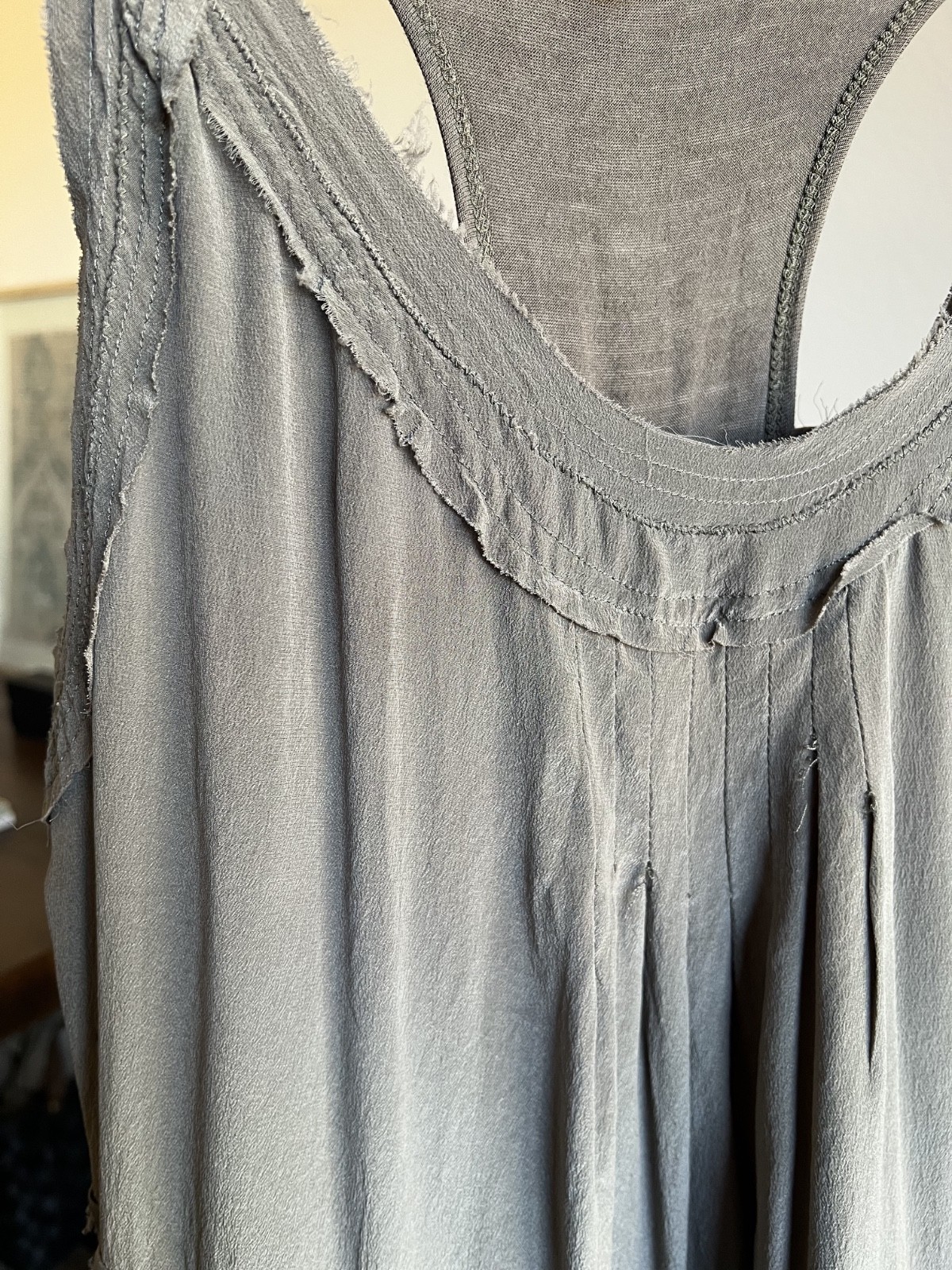 Monoreno Sleeves Army Green Silk Drawstring Boho Dress Size M