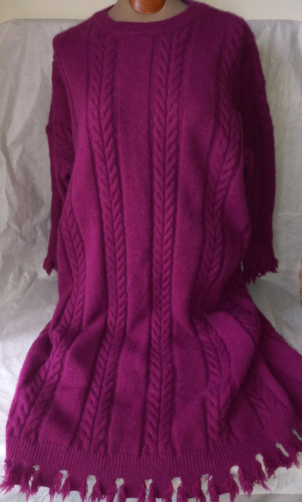 COZY! OVERSIZED PURPLE CABLE KNIT WOOL BLEND CHUNKY LONG DRESS SWEATER