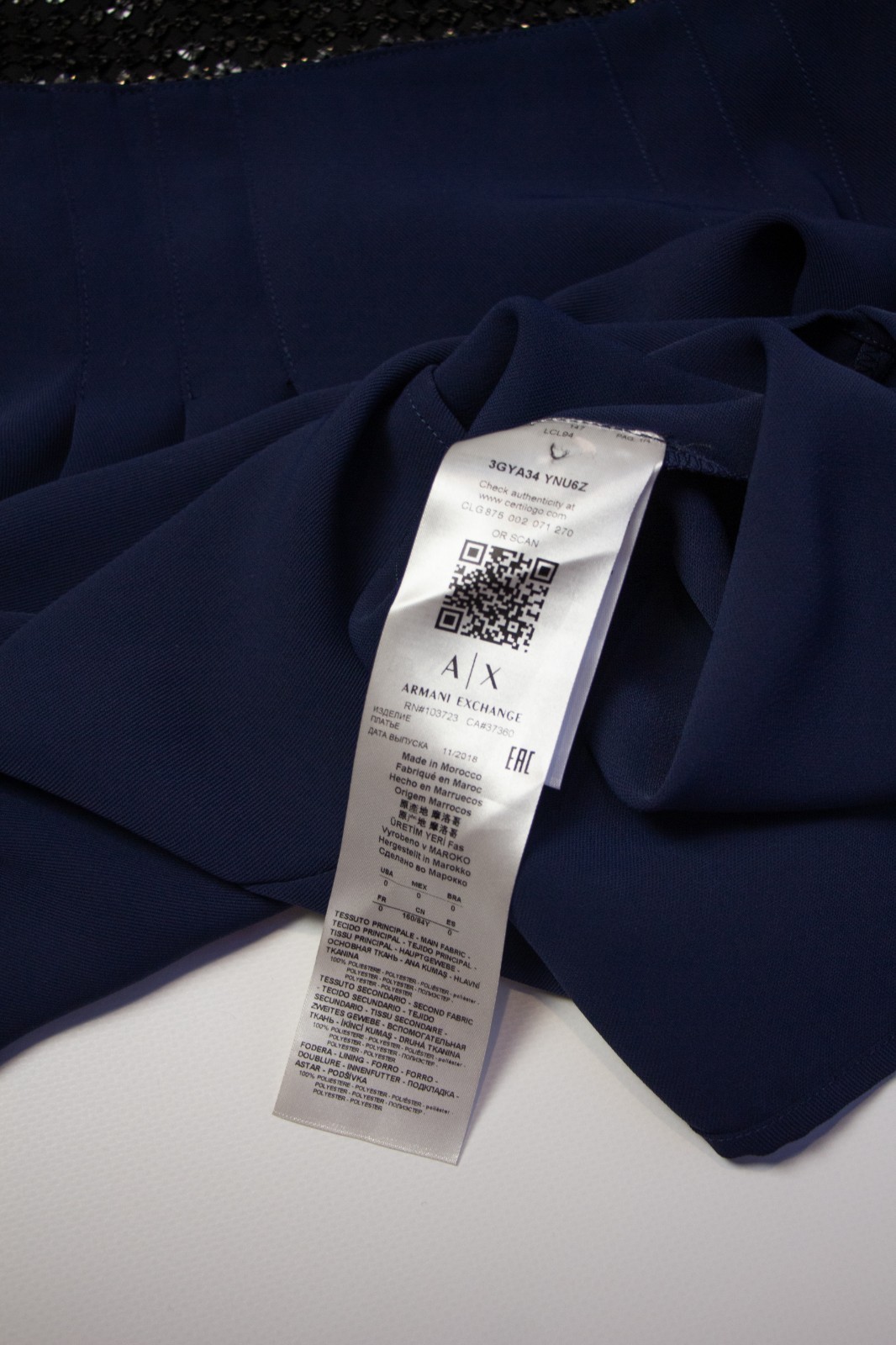 Armani Exchange NWT Navy Blue Cocktail Dress Size 0 Black Sequin Waist Sleeveles