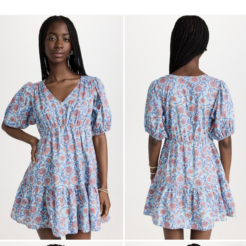 Sundry size 1/Small Floral Puff Sleeve V Neck Mini Dress Feminine Vacation Boho