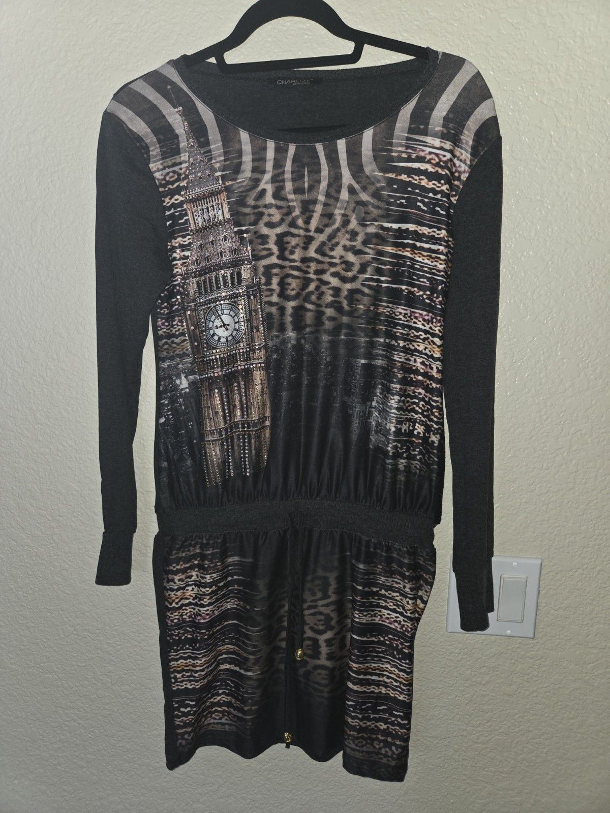 Charlize Womens Animal Print Tunic Scoop Neck Long Sleeve Knee S